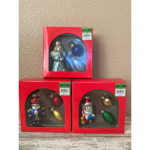 Vtg 1990s Deluxe Imports Blown Glass Ornament Lot Nutcracker Santa Angel 3 Boxes - Picture 1 of 9